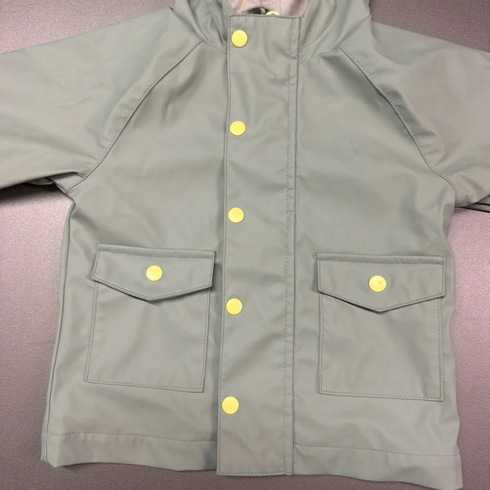 Wonder Nation Baby Raincoat Sage Green Hooded Smiley Face Lining 12M Rain Jacket